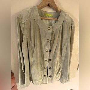 Size L Sage, Suede Jacket w/ snap closures. (First photo true to sage color)